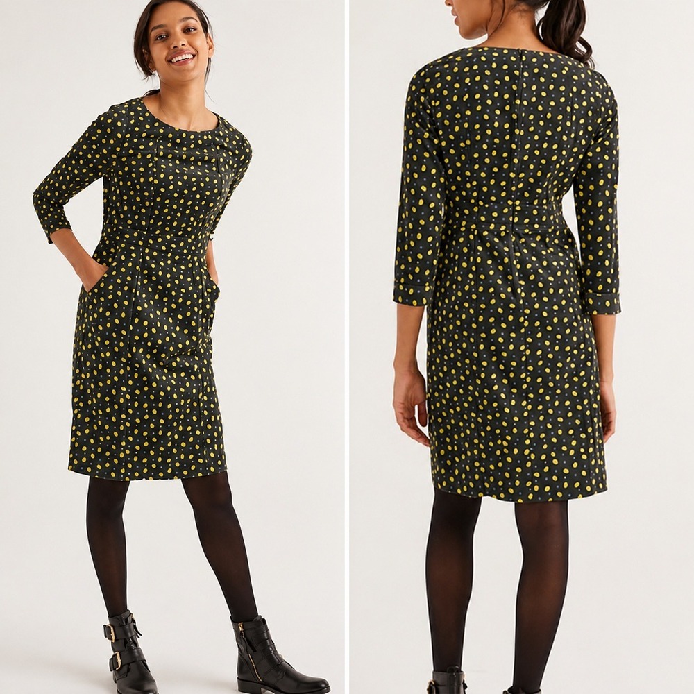 BODEN NEW Coraline Corduroy Gray Yellow Pear Novelty Pocket Dress SZ 6 Long Mod